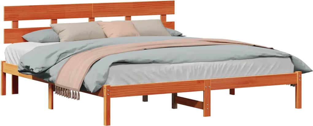vidaXL Cadru de pat cu headboard Maro 200 x 200 cm Lemn masiv de pin