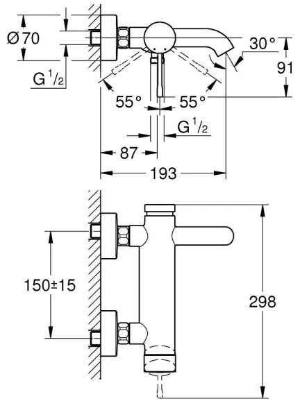 GROHE 33624DC1 - Baterie pentru cadă ESSENCE din oțel inoxidabil
