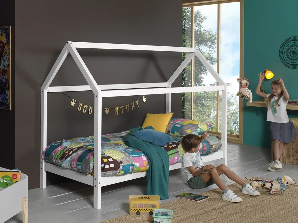 Set DALLAS în alb format dintr-un Pat copii Vipack (90 x 200 cm) și o SALTEA PAT COPII Basic Cool (90 x 200 x 10 cm).