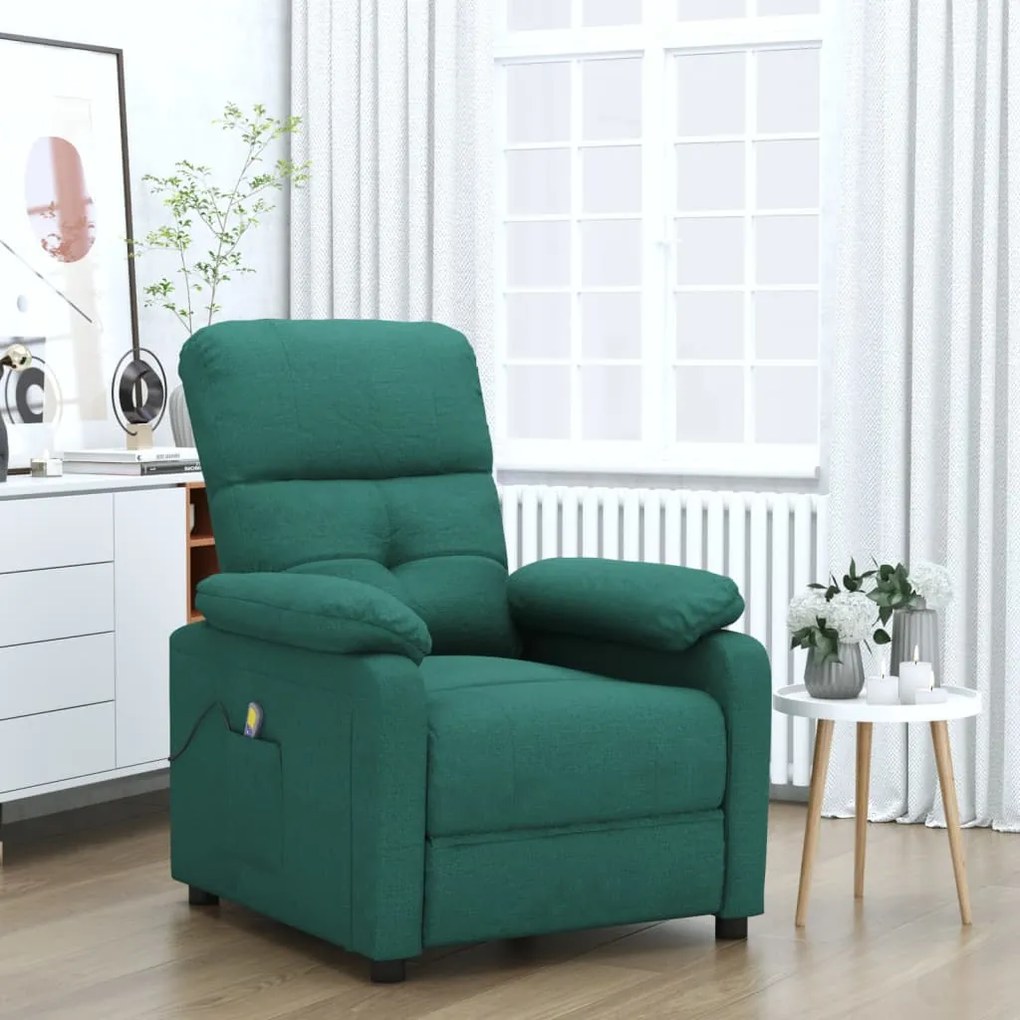 289678 vidaXL Fotoliu de masaj, verde închis, material textil