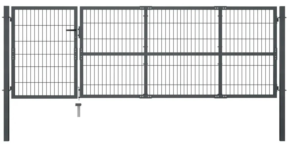 vidaXL Poartă de grădină cu stâlpi, antracit, 350 x 100 cm, oțel