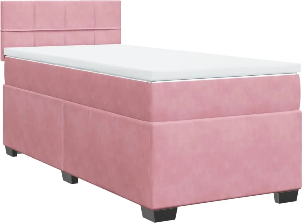 vidaXL Pat box spring cu saltea, roz, 80x200 cm, catifea