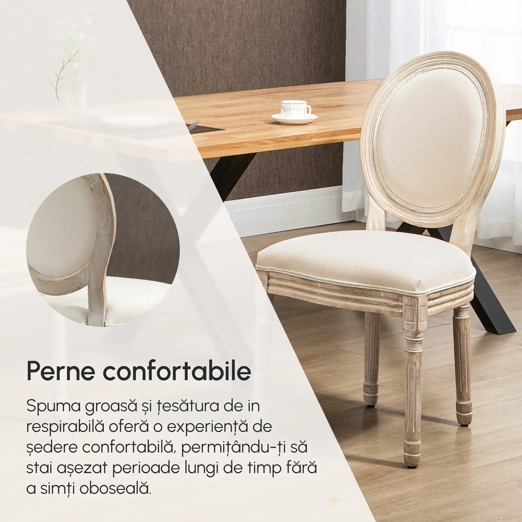 HOMCOM Set 2 Scaune Capitonate Vintage, Design Elegant, pentru Living sau Sufragerie, Albe | Aosom Romania