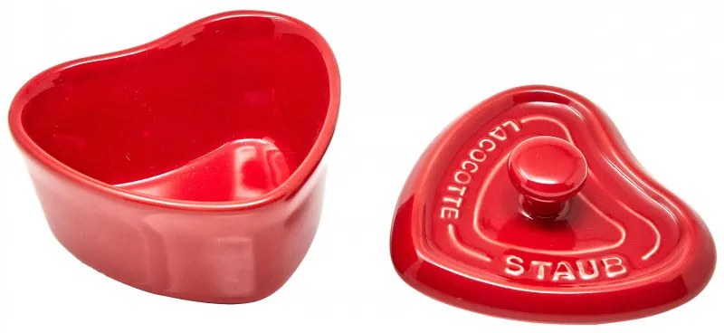 Vas de copt ceramic formа de inimа Staub 40511092, Pentru briose si sufleuri, 10 cm, 200 ml, Pana la 300°C, Rosu