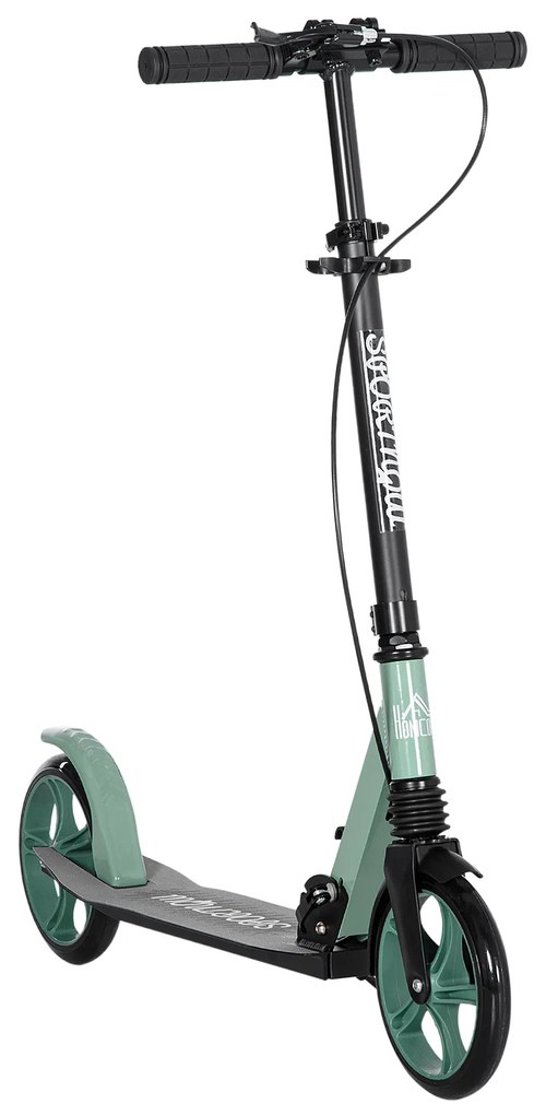 HOMCOM Scuter pliabil pentru adulți +14 ani cu ghidon reglabil, roți mari de 20 cm, amortizor și frână dublă din aluminiu - verde | Aosom Romania