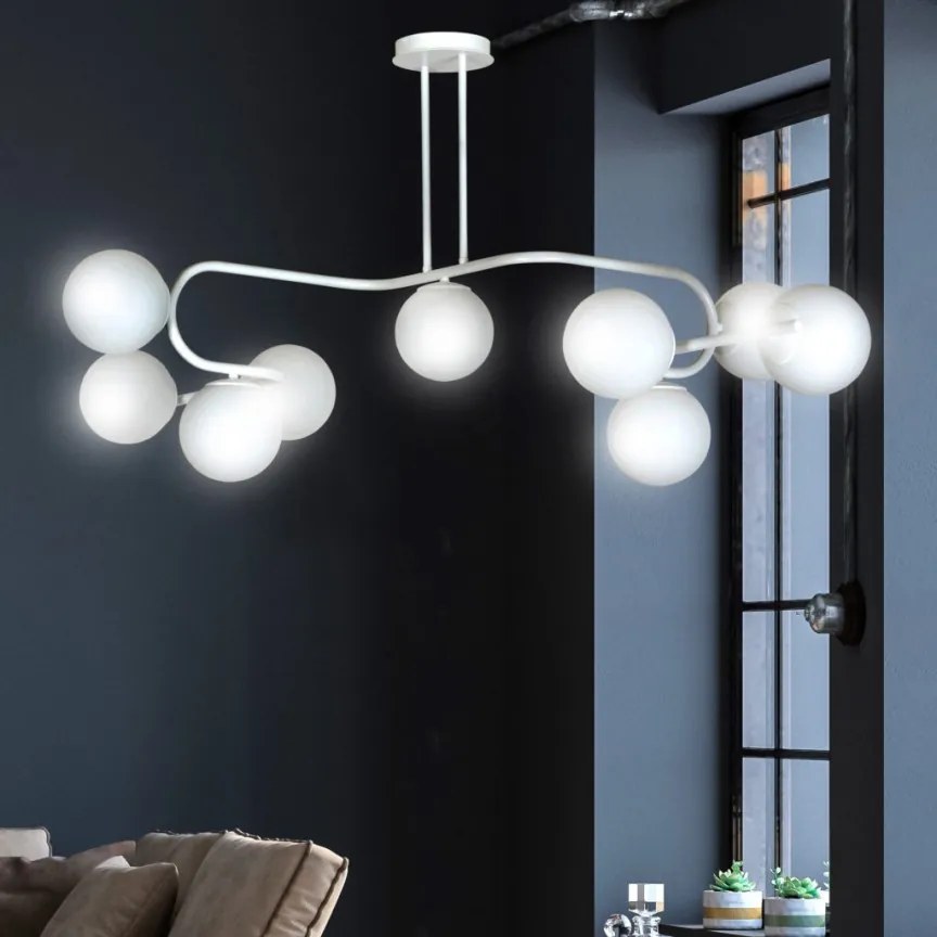 Lustra cu 9 surse de lumina design modern RAGI 9 alb