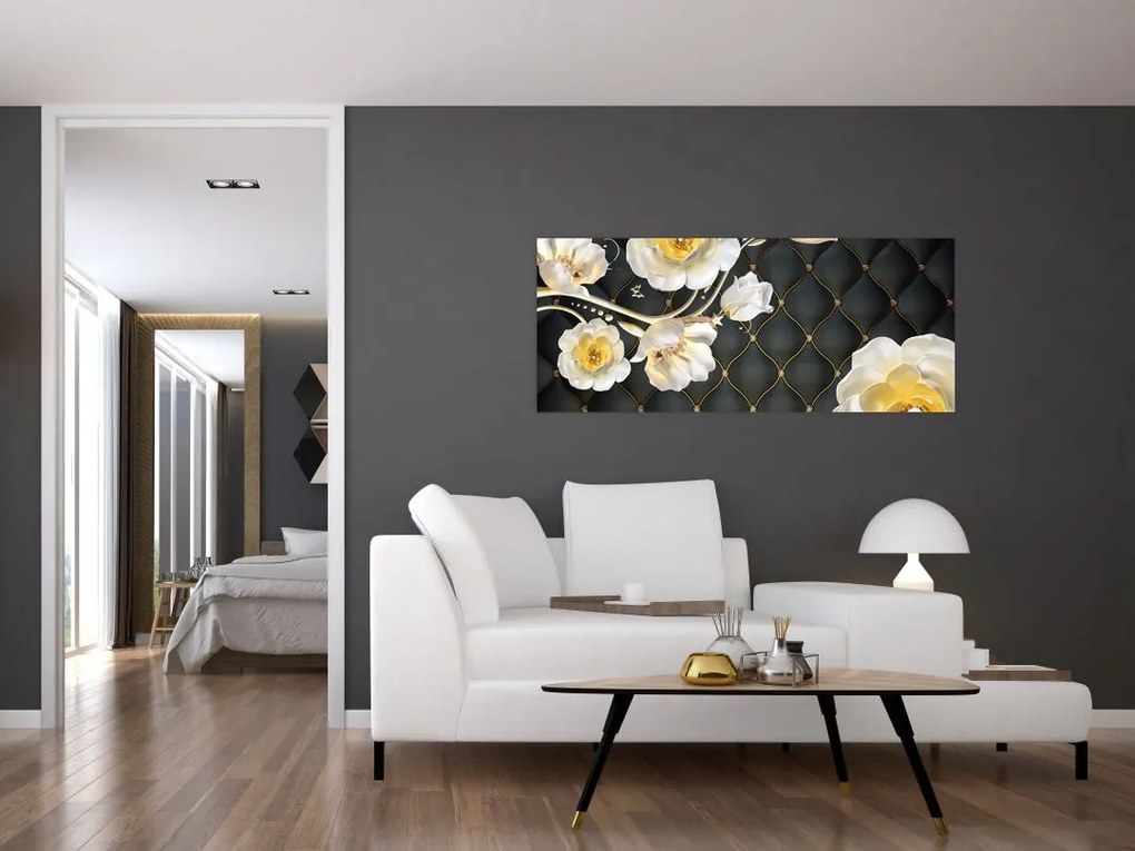 Tablou - Imagine cu flori de trandafir alb (120x50 cm)