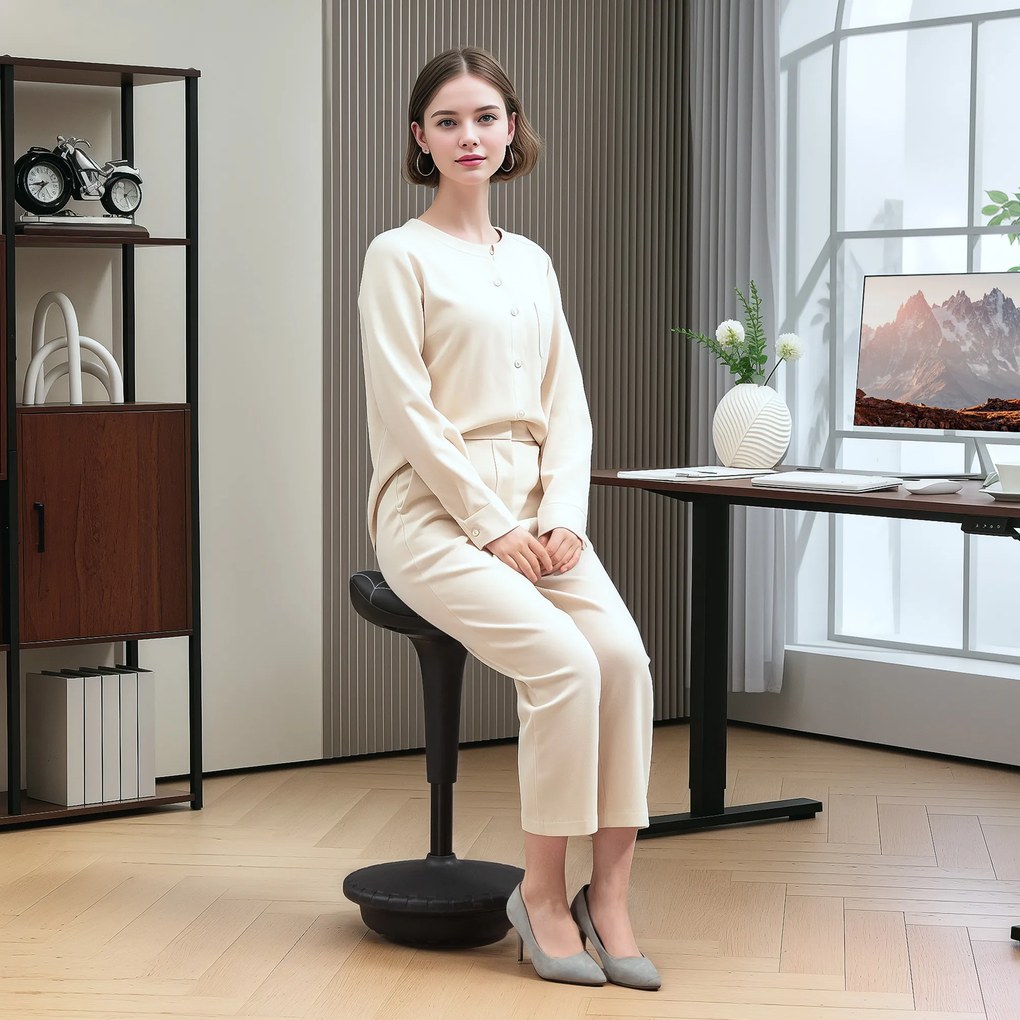 Vinsetto Taburet de birou cu funcție de rotație, taburet ergonomic, reglabil pe înălțime 65,5-83,5 cm, înclinat 120°, Negru | Aosom Romania