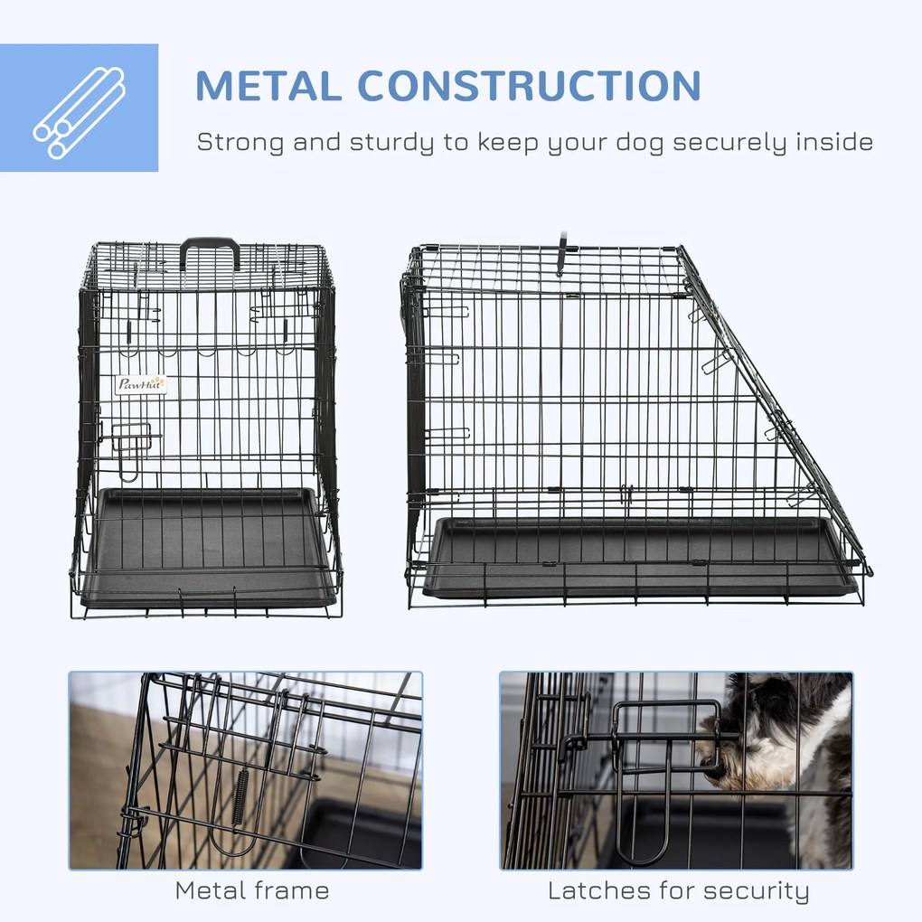 PawHut Cușcă de Transport pentru Câini, Metal și PP, Formă Trapezoidală pentru Mașină, cu Mâner, 76x48x55cm, Negru | Aosom Romania