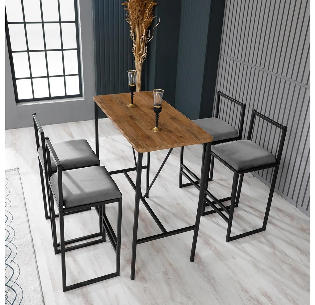 Set sufragerie Nathaniel (gri + negru + nuc). 1089612