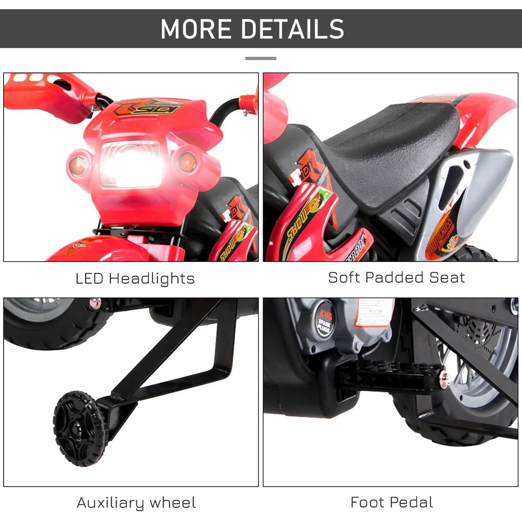 Moto Cross Electric pentru Copii cu Role din PP și fier, 102×53×66cm Roșu HOMCOM | Aosom RO