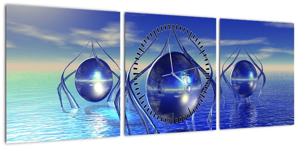 Tablou cu abstracție - apa (cu ceas) (90x30 cm)