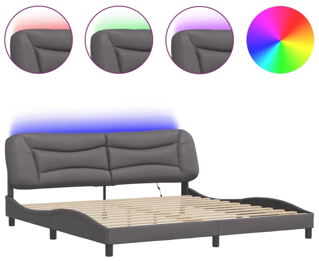 3213958 vidaXL Cadru de pat cu lumini LED, gri, 200x200 cm, piele ecologică
