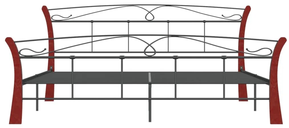 Cadru de pat, negru, 200x200 cm, metal black and dark wood, 200 x 200 cm