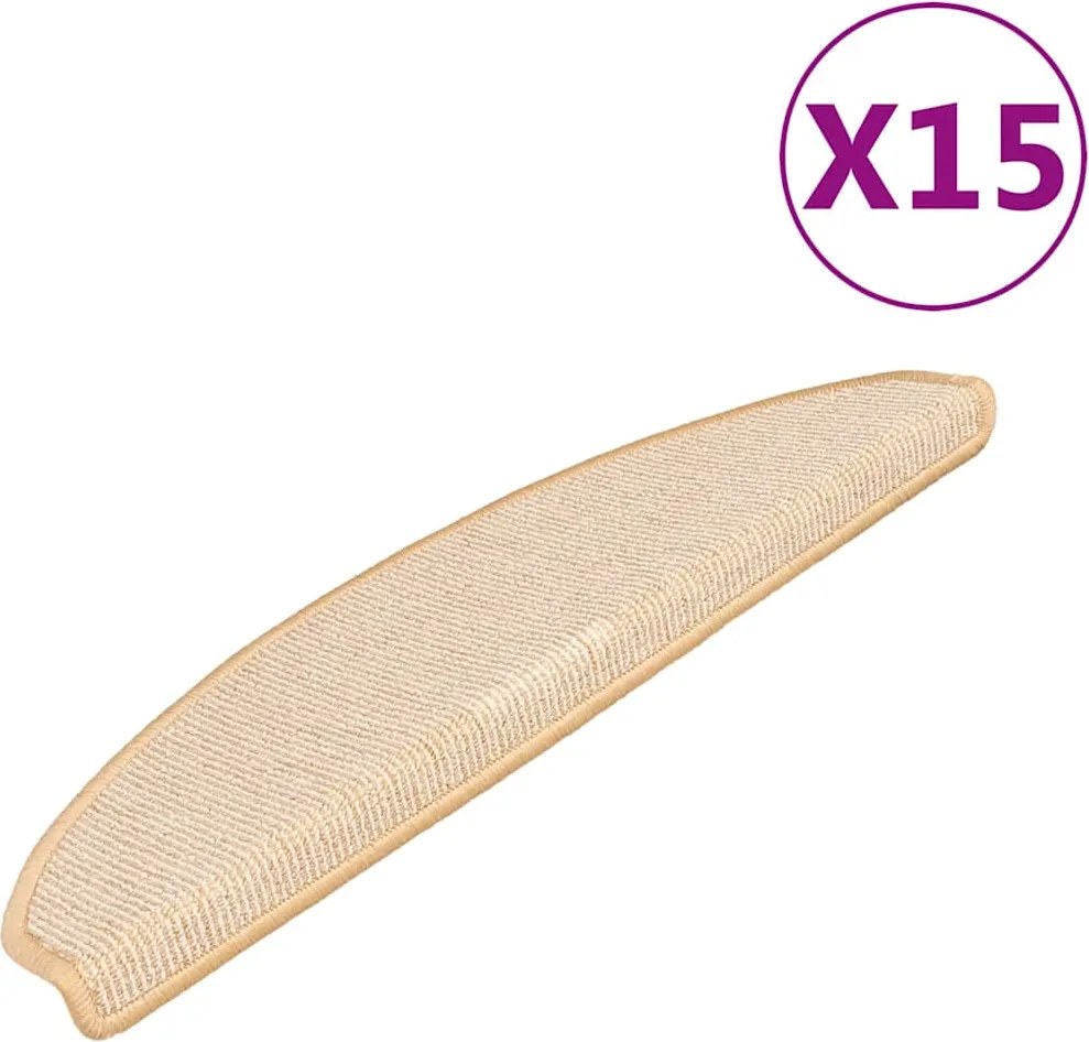 vidaXL Covorașe pentru scări, 15 buc., 65x21x4 cm, crem, semirotunde, mari