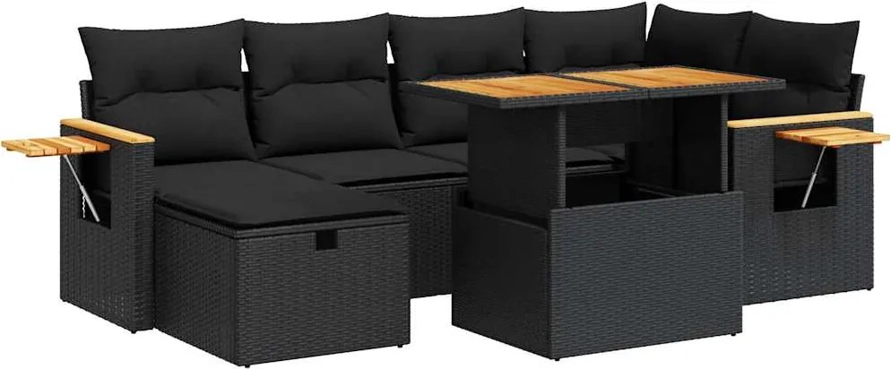 vidaXL Set mobilier de grădină cu perne, 8 piese, negru, poliratan