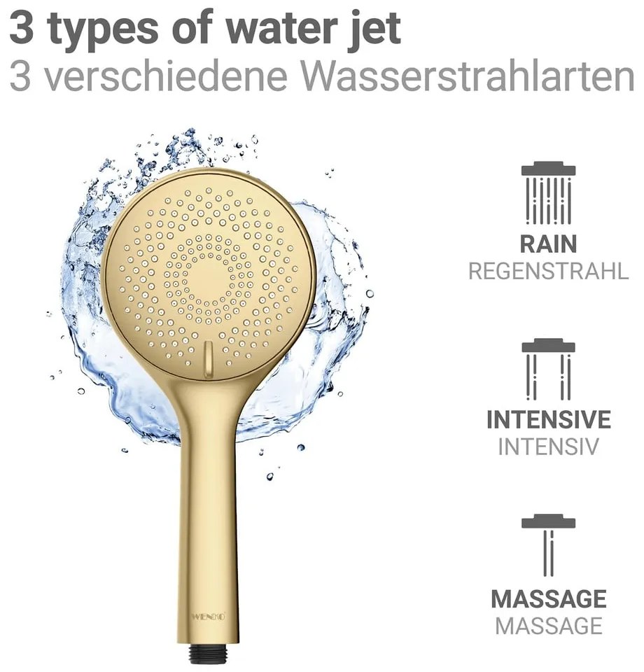 Cap de duș economic auriu mat din plastic ø 11 cm Watersaving System – Wenko