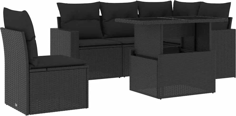 vidaXL Set mobilier de grădină cu perne, 6 piese, negru, poliratan