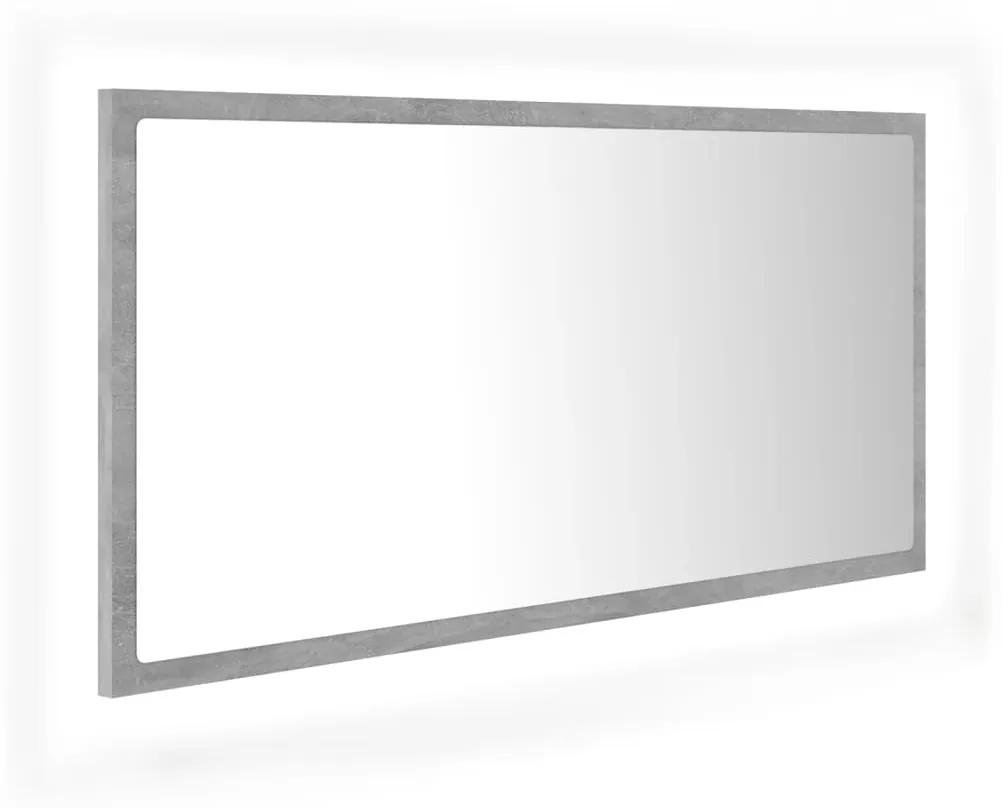 804936 vidaXL Oglindă de baie cu LED, gri beton, 90x8,5x37 cm, acril