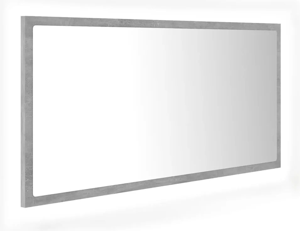 vidaXL Oglindă de baie cu LED, gri beton, 90x8,5x37 cm, acril