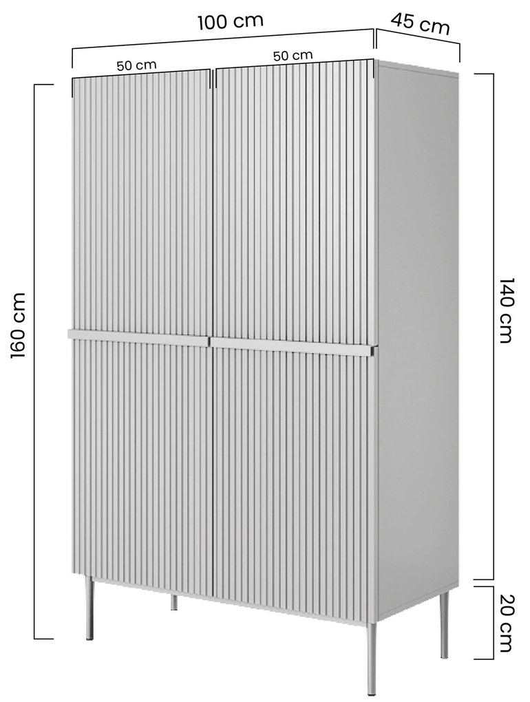Bufet Nicole 100 cm cu mânere și picioare metalice - bleumarin / picioare negre