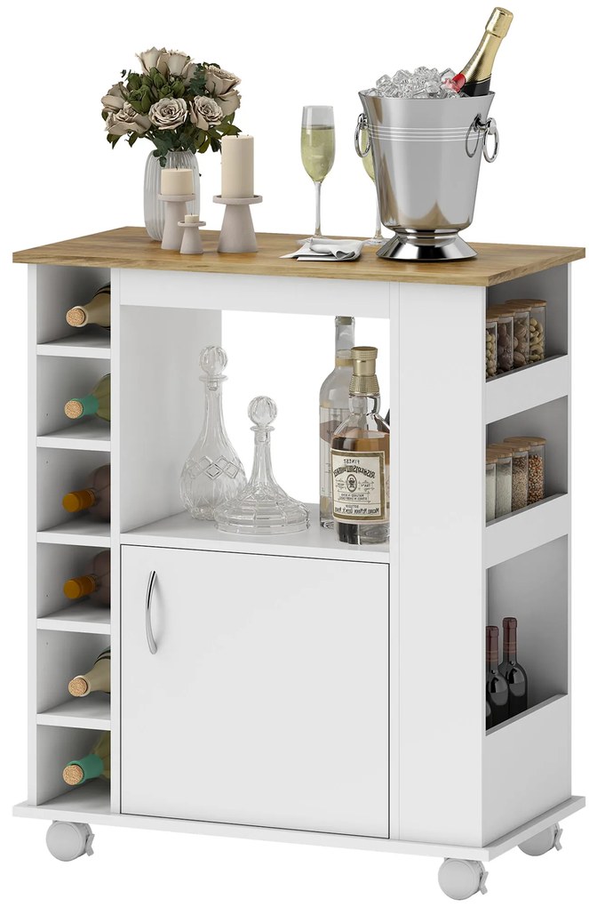 HOMCOM Cărucior de Bucătărie cu Dulăpior, 6 Compartimente de Depozitare și 3 Rafturi Laterale, 75x39.5x88 cm, Alb | Aosom Romania