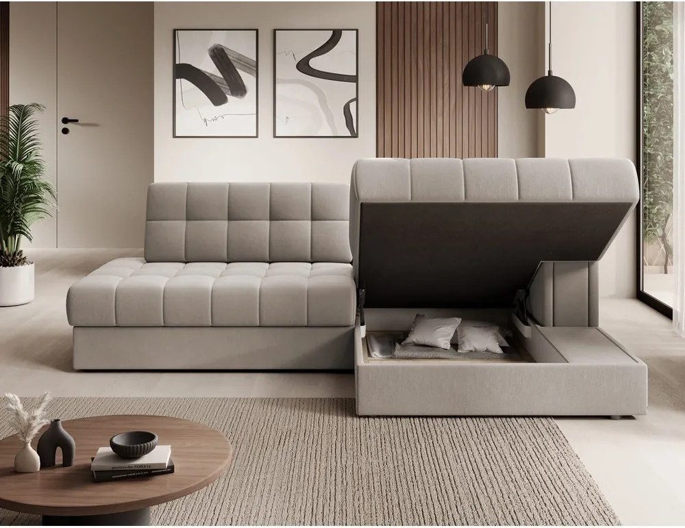 Colțar bej extensibil cu tapițerie din catifea (cu colț pe partea dreaptă/cu șezlong) Blezalt – ELTAP