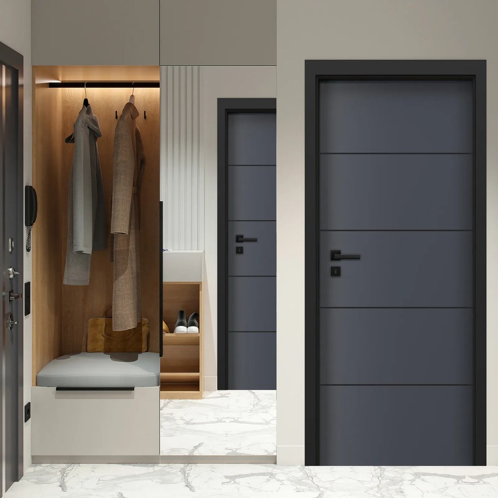 Usa de interior gri antracit finisaj CPL cu toc metalic negru mat - ORIZONT 3.5 ST, 100 mm, Toc metalic negru vopsit, Gri Antracit, Laminat CPL, 911 x