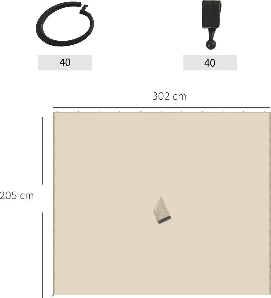 Outsunny 4 perdele de rezervă pentru pavilioane 3x3m, rezistente, pentru stâlpi și șine glisante, fermoar dublu, bej | Aosom Romania
