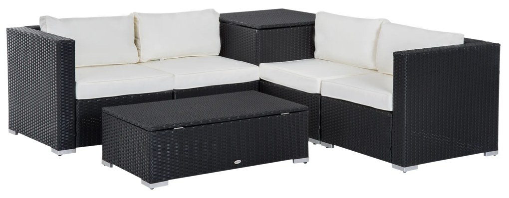 Outsunny Mobilier de Grădină Modular 6 Piese din Rattan PE Canapele și Măsuță de Cafea Design Elegant Negru și Crem | Aosom Romania