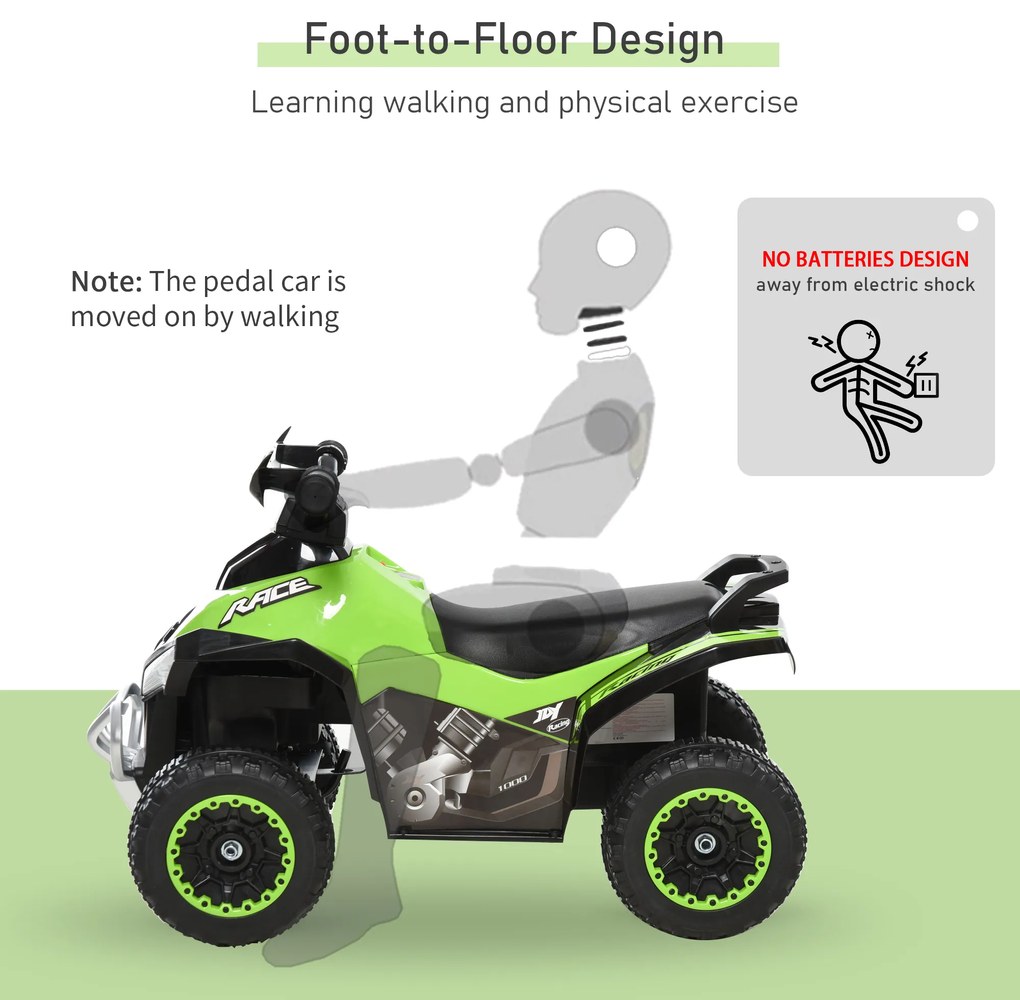 HOMCOM Mini ATV, Motocicletă pentru Copii 18-36 Luni cu Melodii Integrate și Ghidon Larg, 67,5x38x44 cm, Verde | Aosom Romania