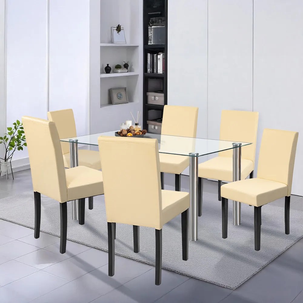 Set de masă Cadiz 6+1 alb-bej