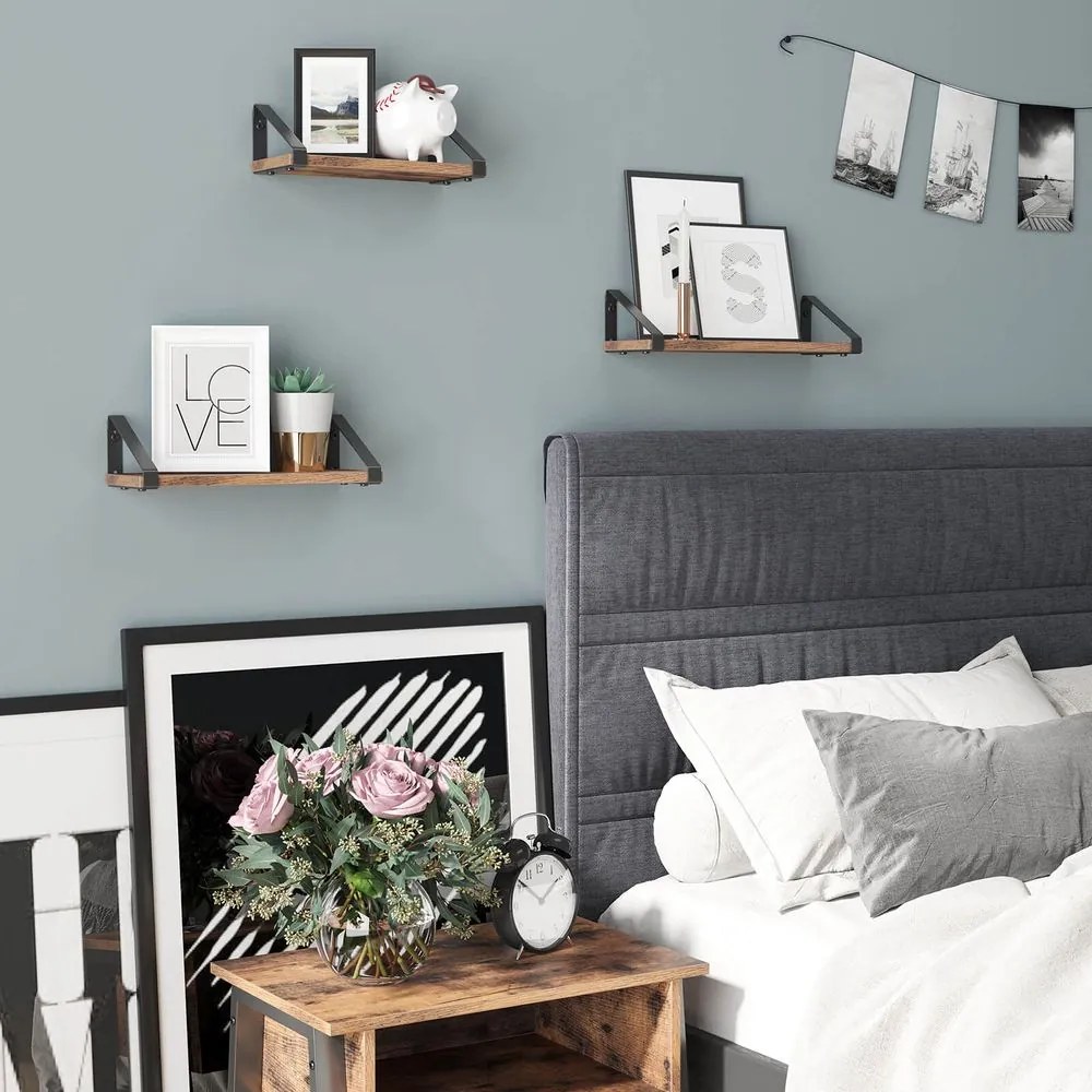 Polițe de perete cu console ABBY, 3 bucăți, 30/35/40x12cm, negru/maro Vasagle