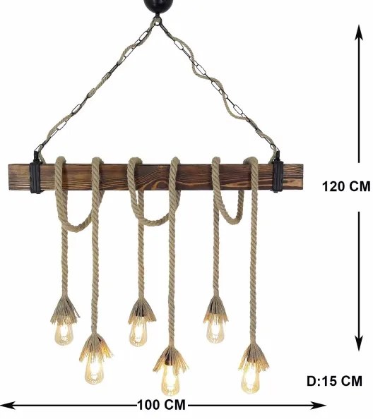 Lustră pe cablu KUTUK 6xE27/40W/230V, lemn de pin