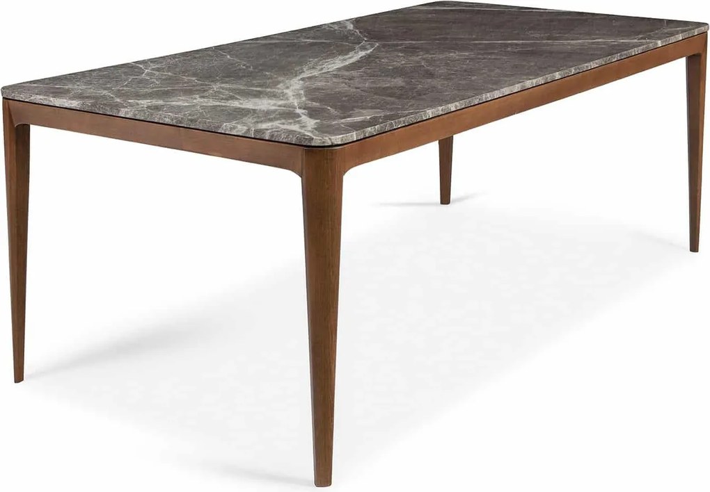 Masă lemn masiv nuc Dining Khloe Marmura/, 200 × 100 × 77 cm