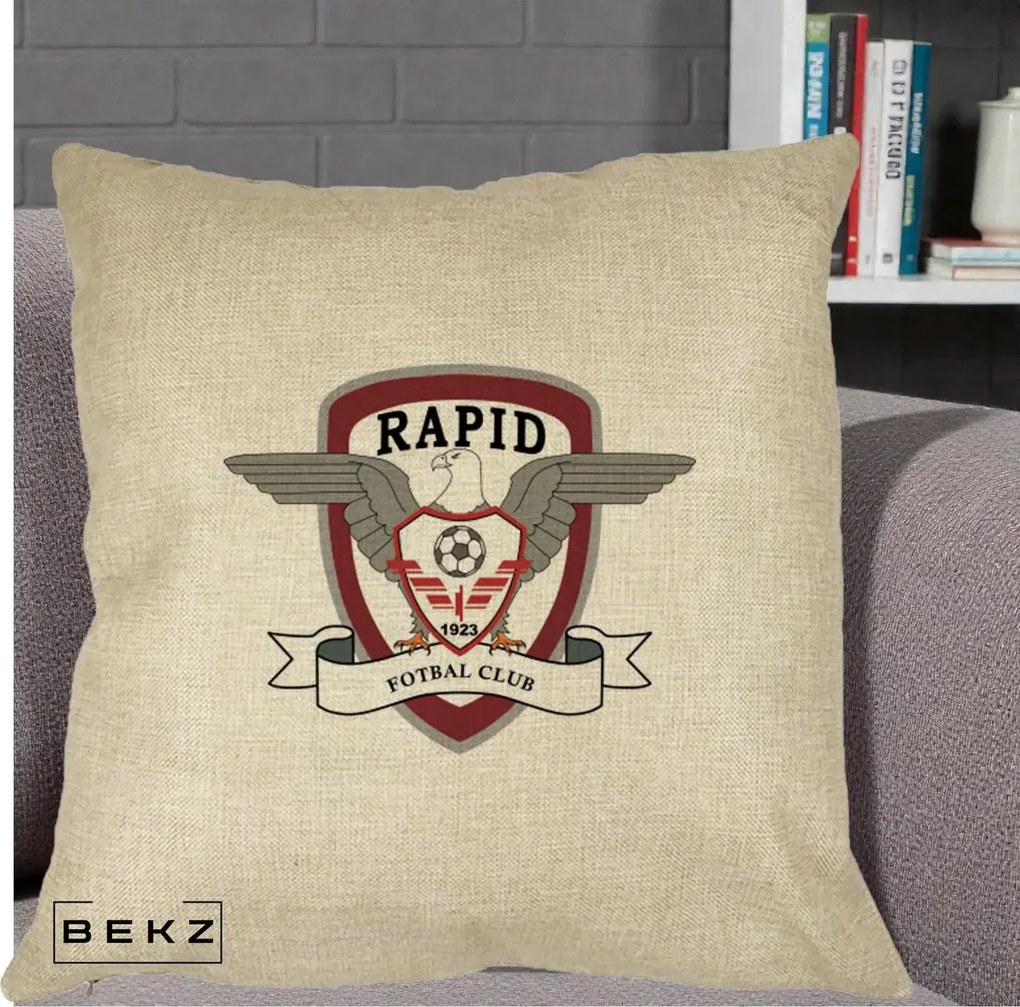 Perna Personalizata Rapid Fotbal Club 1923, 40x40 cm, Crem, Husa Detasabila, Perna Inclusa, BEKZ®