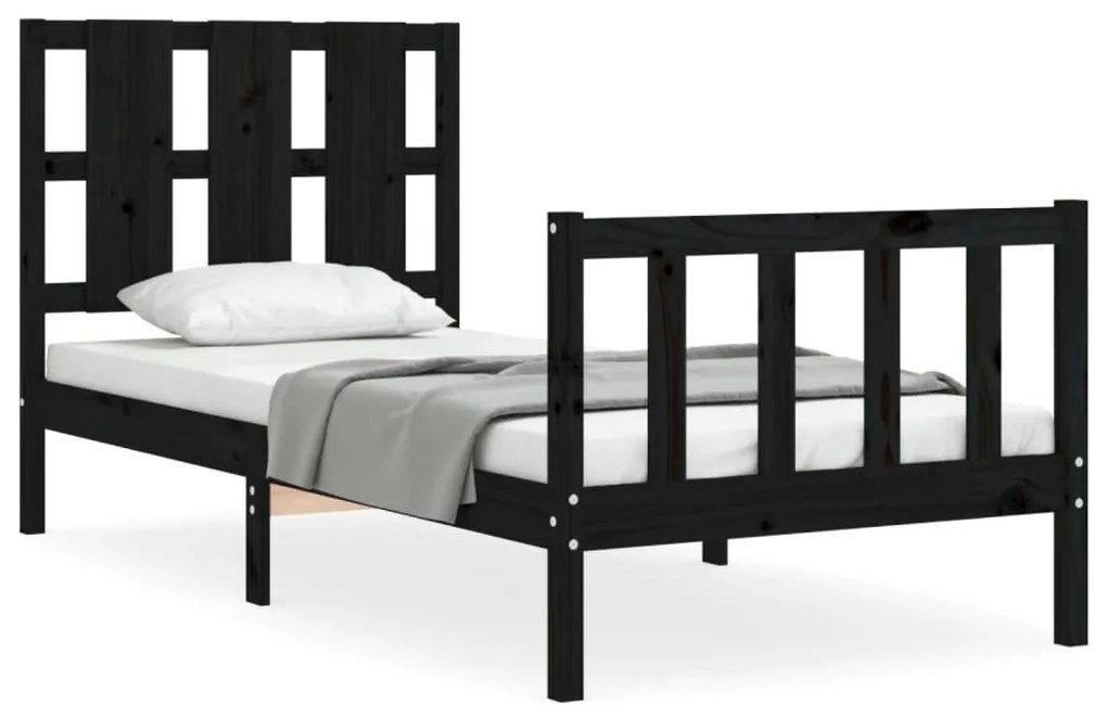 3192200 vidaXL Cadru de pat cu tăblie, negru, 90x190 cm, lemn masiv