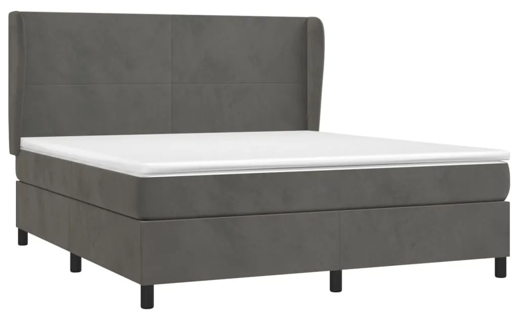 Pat box spring cu saltea, gri inchis, 160x200 cm, catifea Morke gra, 160 x 200 cm, Design simplu