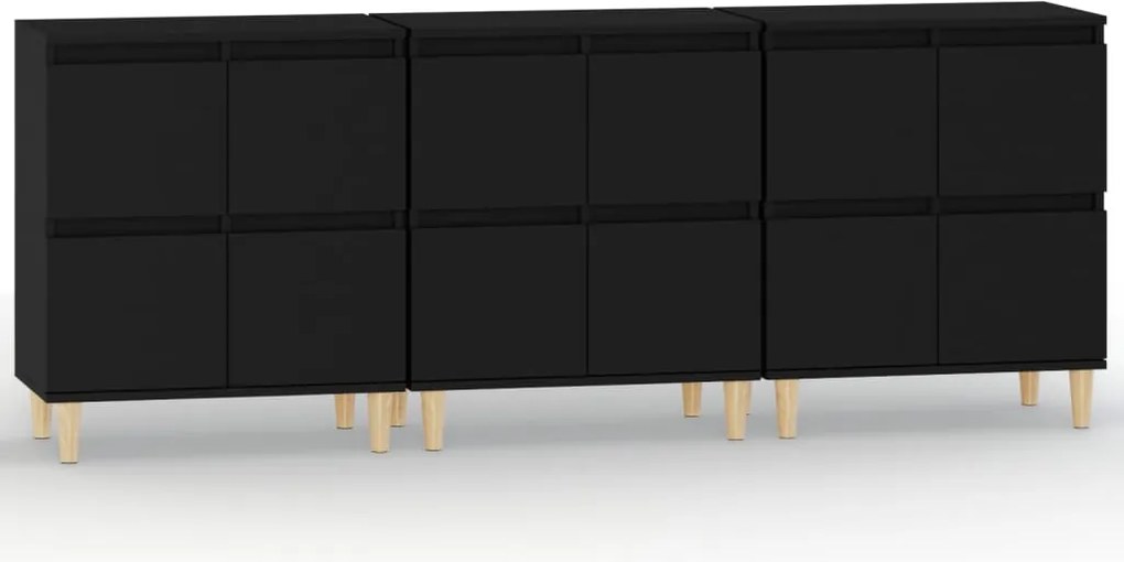 vidaXL Dulapuri, 3 buc, negru, 60x35x70 cm, lemn prelucrat