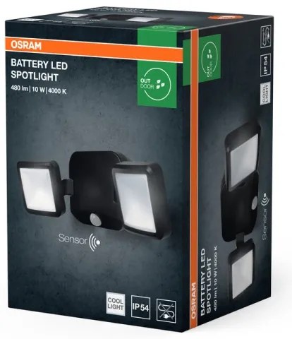 Osram - Proiector LED de perete pentru exterior cu senzor BATTERY 2xLED/5W/4xD IP54
