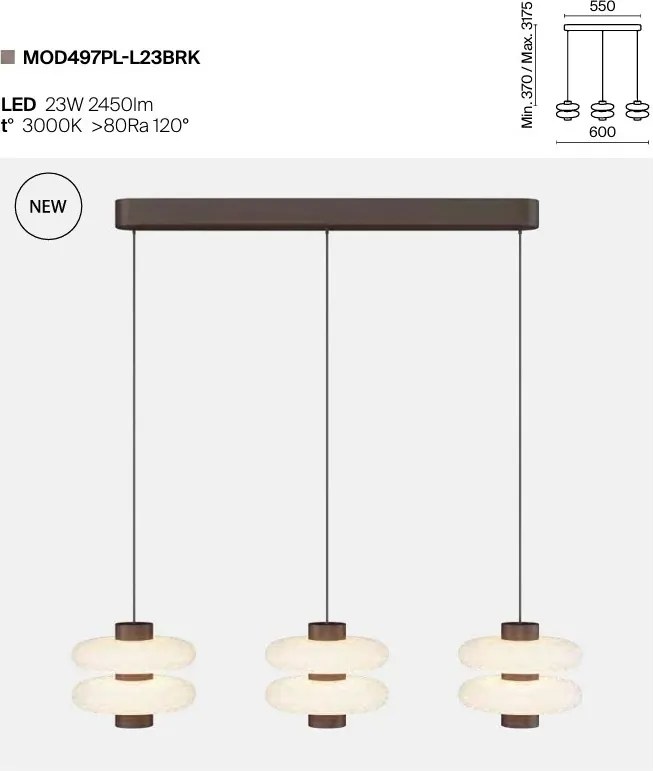 Lustra cu 3 pendule LED metal maro, sticla Nuvem