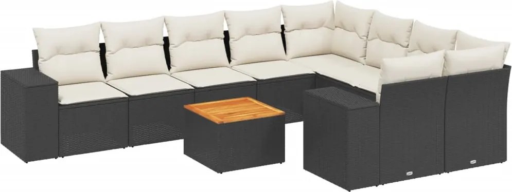 vidaXL Set canapele de grădină cu perne, 10 piese, negru, poliratan