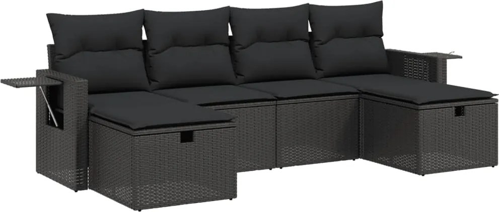 vidaXL Set mobilier de grădină cu perne, 6 piese, negru, poliratan