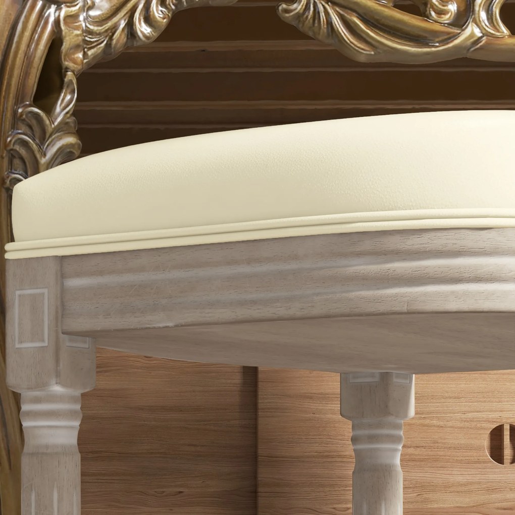 HOMCOM Set de 2 scaune de sufragerie tip medaillon în stil Louis XVI, din lemn masiv patinat, cu șezut în înveliș sintetic crem | Aosom Romania