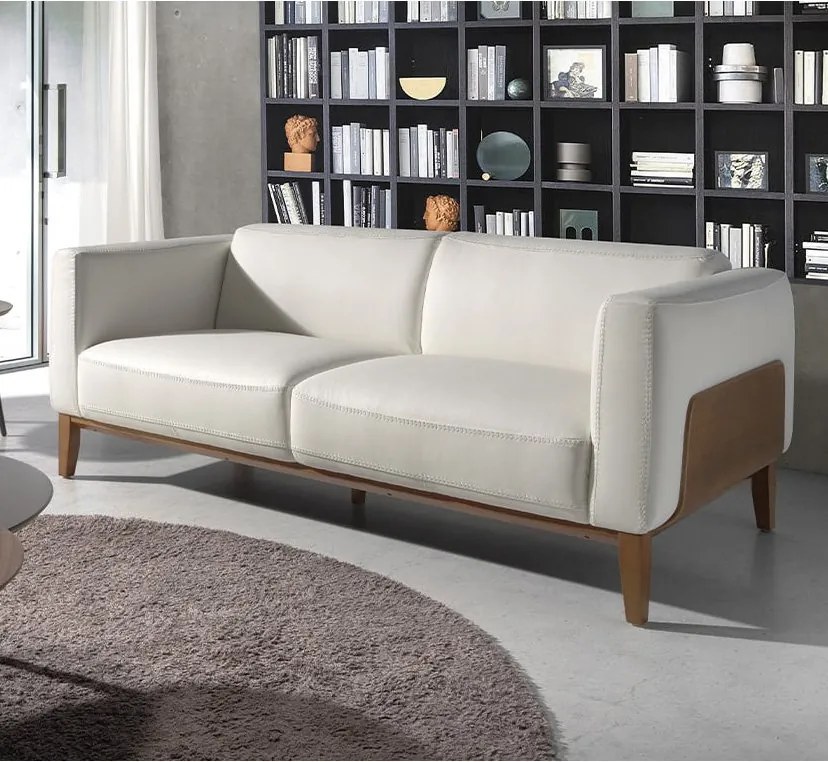 Canapea 3 locuri eleganta tapitata in piele alba, design LUX Arawan