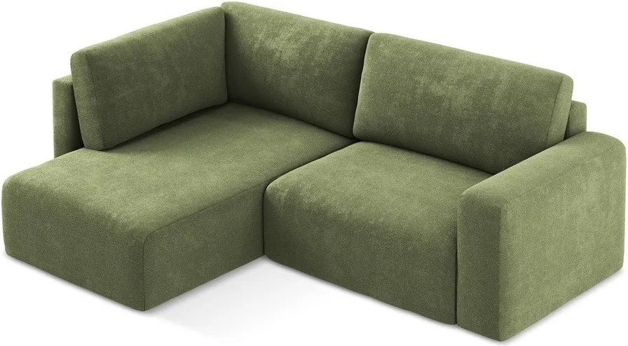 Colțar verde extensibil/cu spațiu de depozitare cu tapițerie din chenille (cu colț pe partea stângă/în formă de ”L”) Kona – Makamii