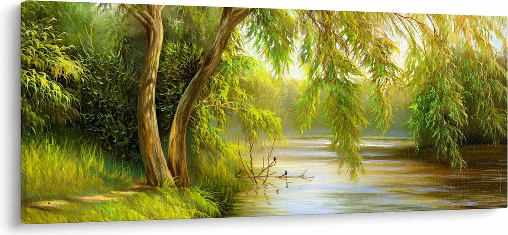 Tablou - Salcie lângă lac, pictură în ulei (120x50 cm)