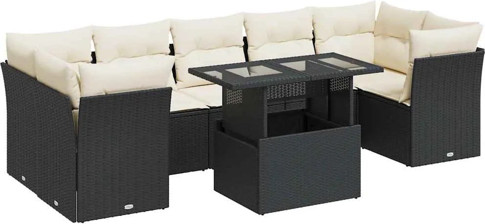 vidaXL Set mobilier de grădină cu perne, 8 piese, negru, poliratan
