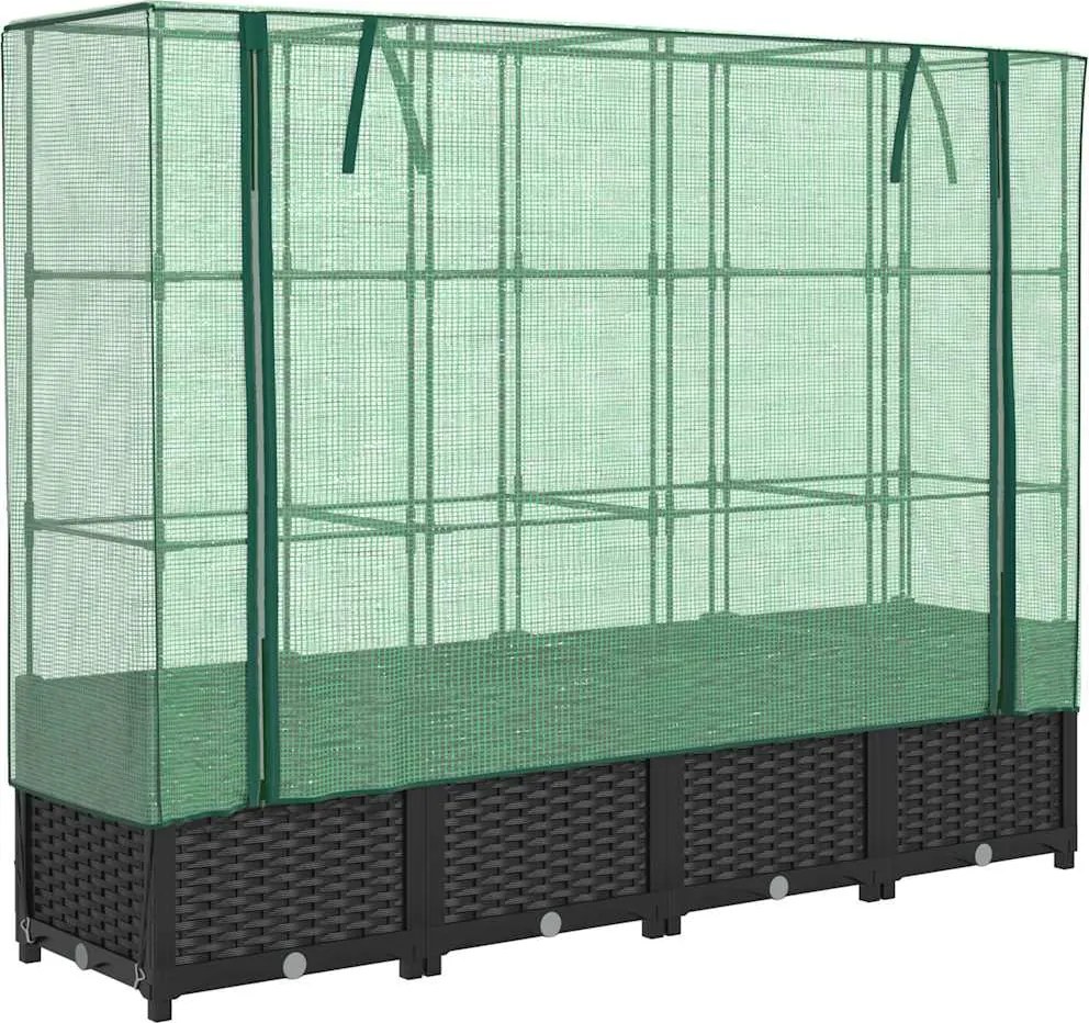 vidaXL Pat de grădinărit înălțat cu prelată pentru seră, aspect ratan, 160x40x138 cm