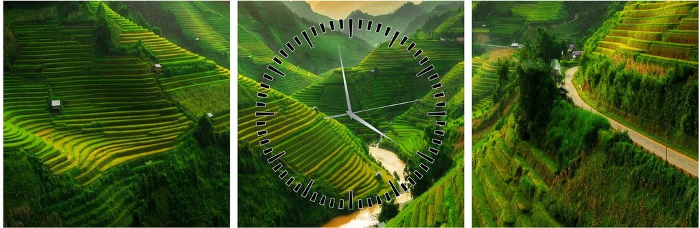 Tablou - Terase de orez Mu Cang Chai (cu ceas) (90x30 cm)